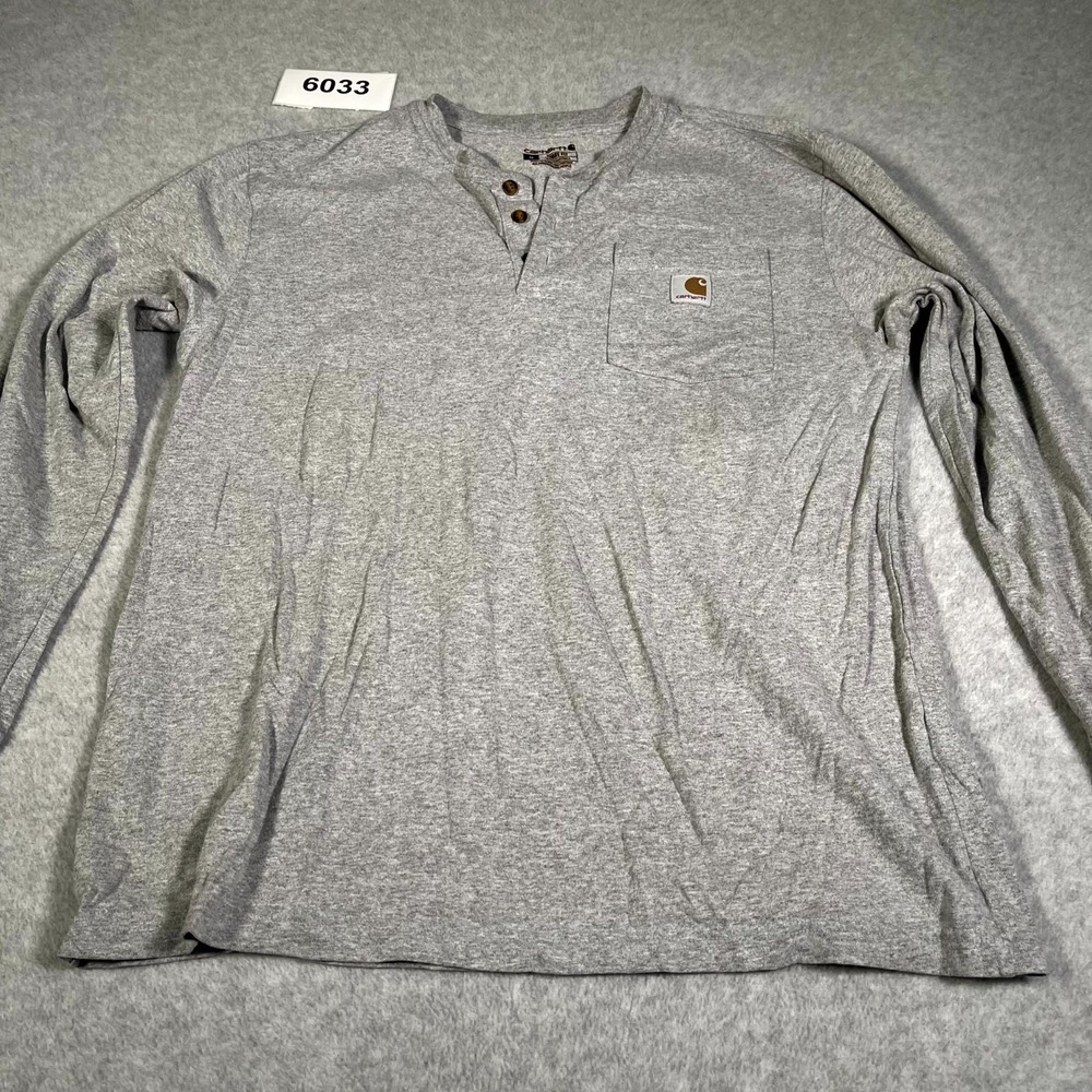 Carhartt‎ Shirt Mens Medium Heather Gray Losse Fit Henley Neck Long Sleeve